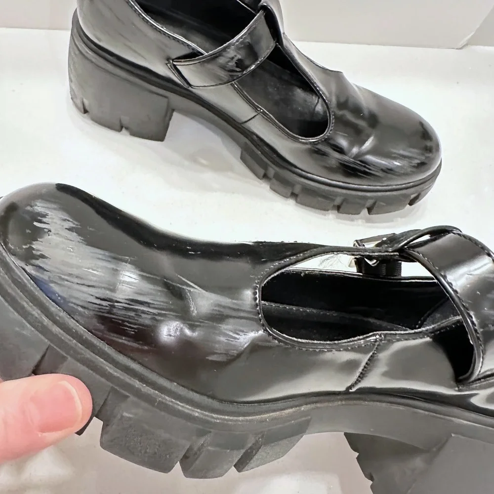 Madden Girl Haddie Black Patent Mary Jane Platform Lug Sole Shoes Womens 8 w/BOX